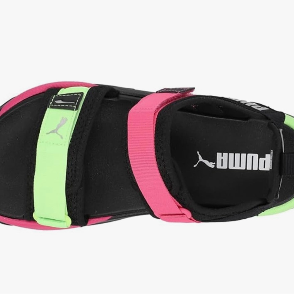 Puma Black Sandals with Pink and Green Straps - Picture 4 of 5